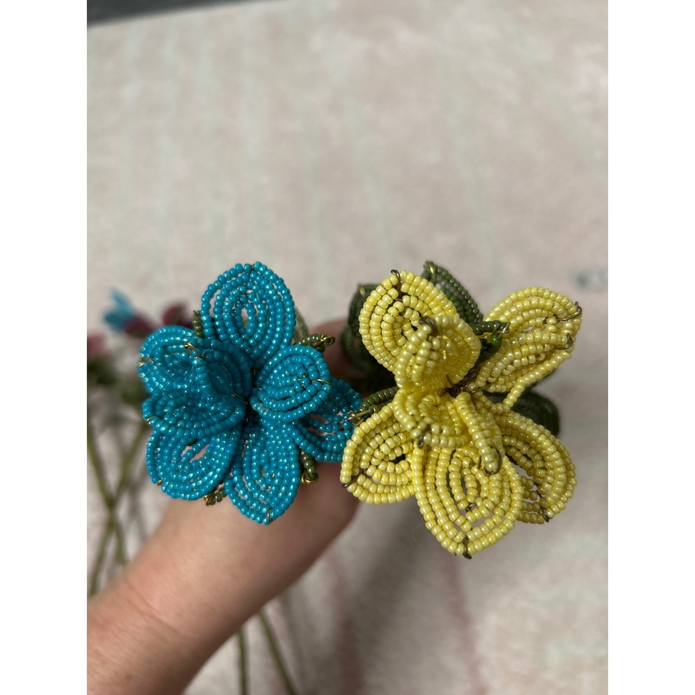 Beaded Flower Bouquet Multicolor 6 Stems 11" Home Decor Cottagecore Art Spring - Picture 9 of 10